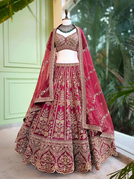 Zohra Maroon Bridal Lehenga with Hand Embroidery