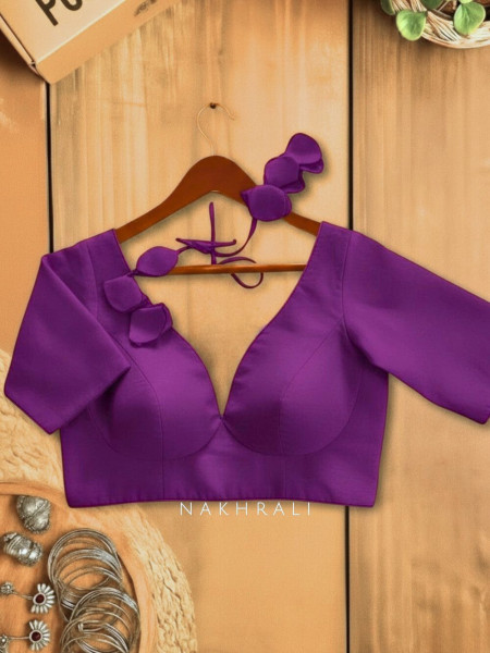 Chandani Purple Cotton Blouse with Petal Tie-Back Detail