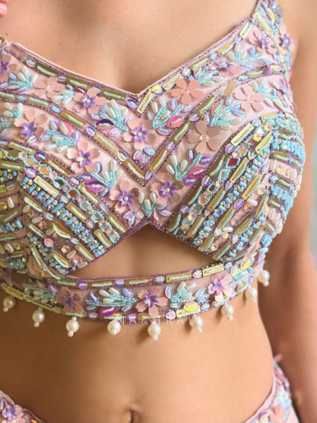 Lumina Pink Sequin Lehenga Set with Bead Embroidery