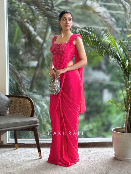 Zyra Magenta Corset Drape Saree