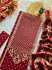 Grid Bloom Maroon Embroidered Dress Material Set