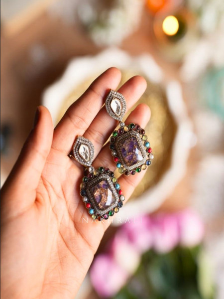 Aurielle Purple Dual-Tone Stone Drop Earrings