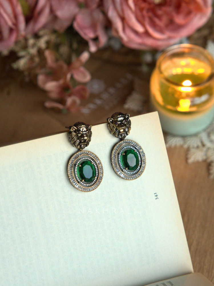 Image of Regalia Green Oval Stone Stud Earrings