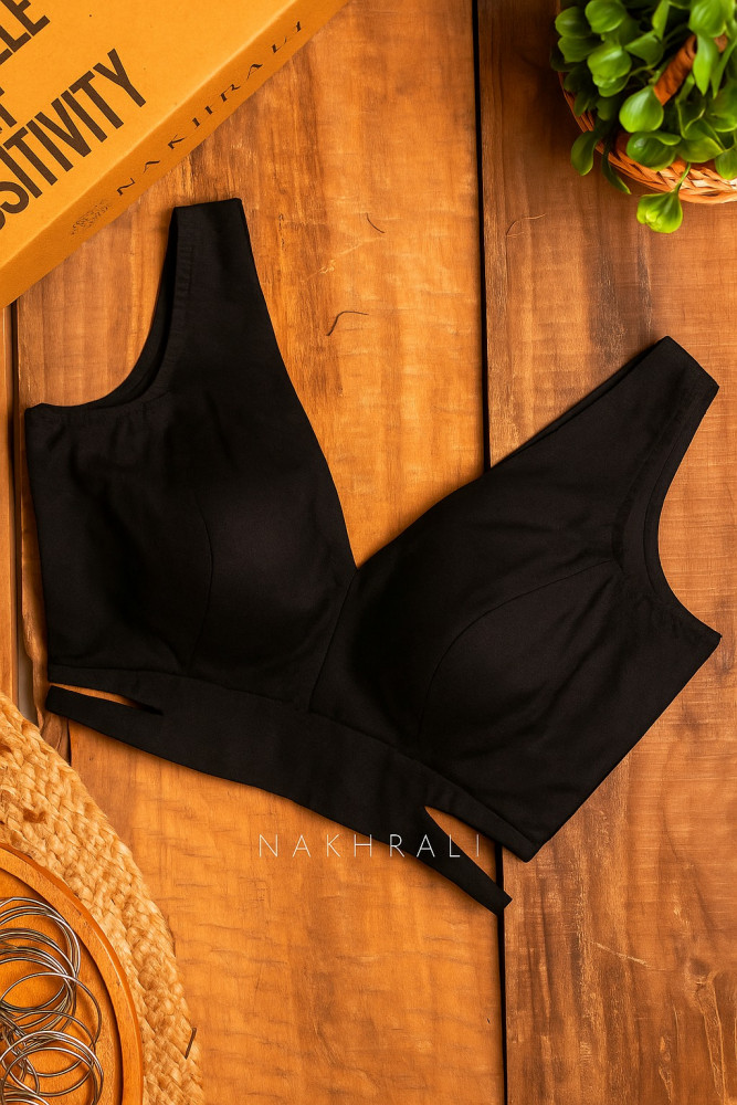 Image of Bombshell Black Readymade Blouse with V-Neckline