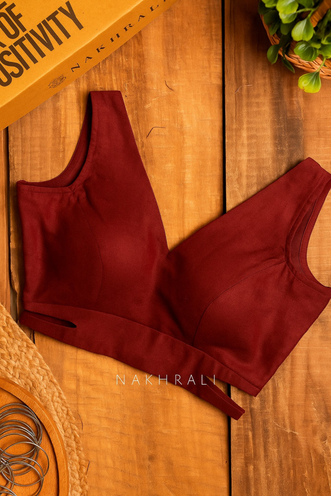 Image of Bombshell Dark Rust Readymade Blouse with V-Neckline