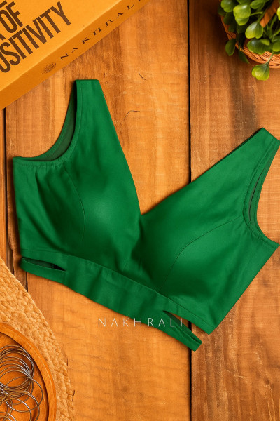 Bombshell Green Readymade Blouse with V-Neckline