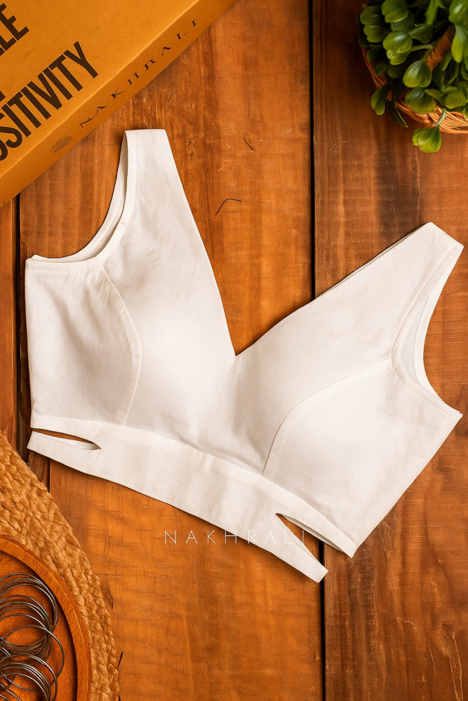 Image of Bombshell White Readymade Blouse with V-Neckline