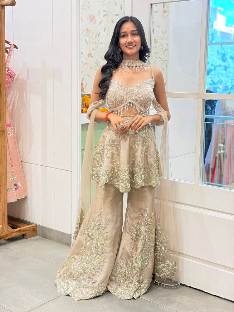 Image of Golden Brown Embellished Indo-Western Set