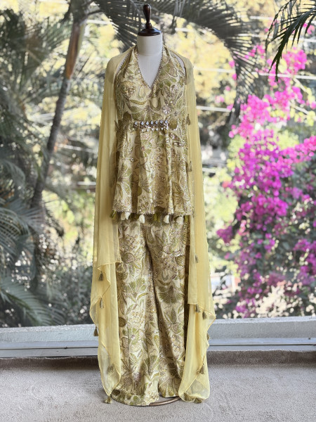 Gulrang Bloom Yellow Indo-Western Peplum Set