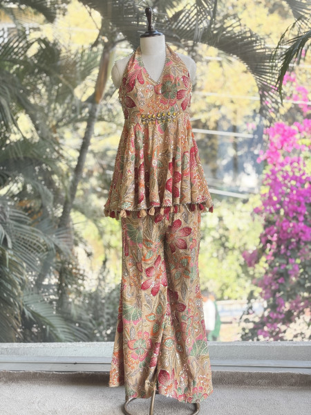 Gulrang Bloom Golden Indo-Western Peplum Set