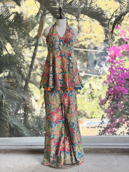 Gulrang Bloom Blue Indo-Western Peplum Set