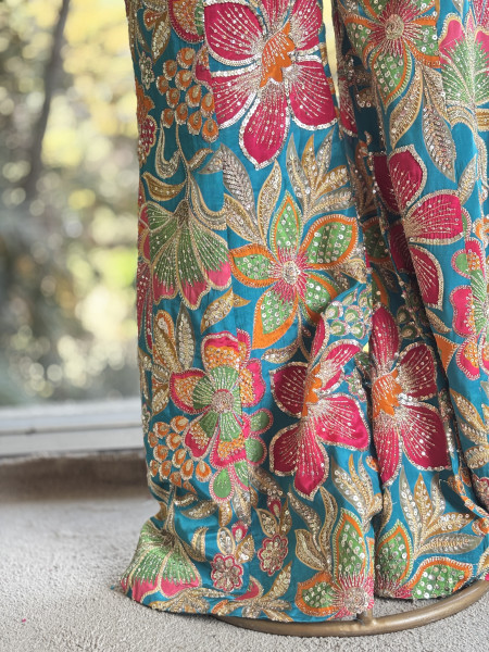 Gulrang Bloom Blue Indo-Western Peplum Set