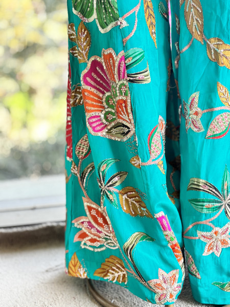 Garden Bloom Blue Indo-Western Peplum Set