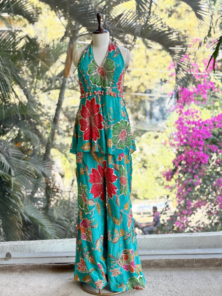 Garden Bloom Blue Indo-Western Peplum Set