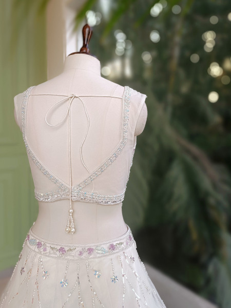 Floral Symphony White Indo-Western Lehenga Set