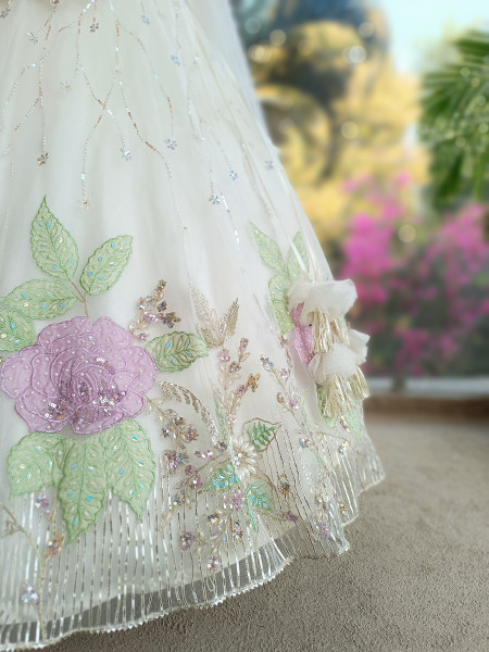 Floral Symphony White Indo-Western Lehenga Set