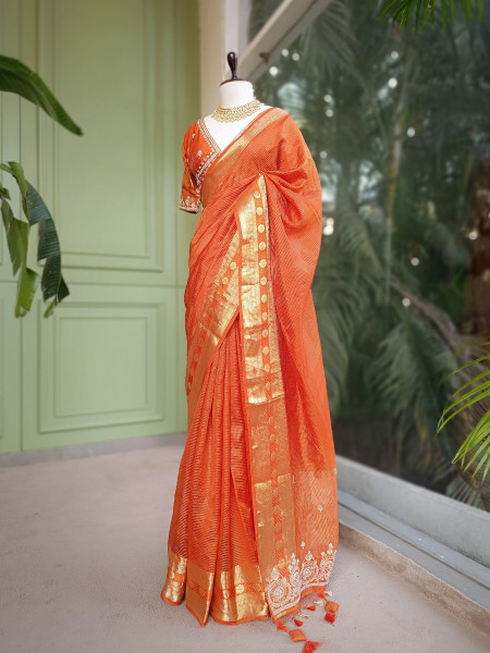 Rangika Orange Saree with Statement Blouse