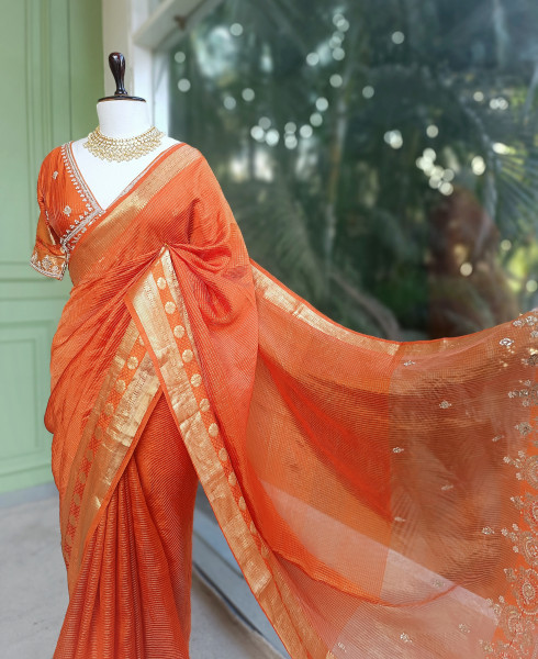 Rangika Orange Saree with Statement Blouse