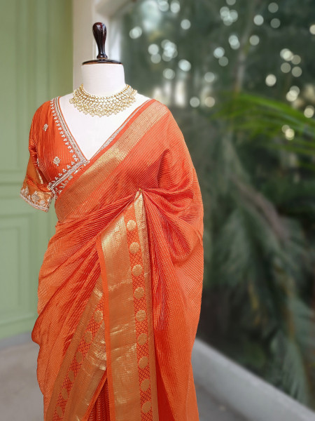Rangika Orange Saree with Statement Blouse