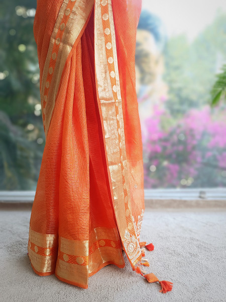 Rangika Orange Saree with Statement Blouse