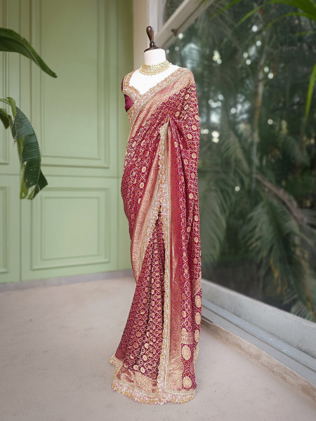 Rangini Wine border Weave Saree