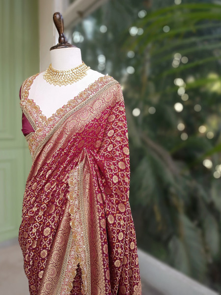 Rangini Wine border Weave Saree
