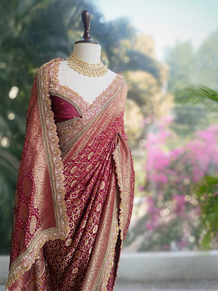 Rangini Wine border Weave Saree