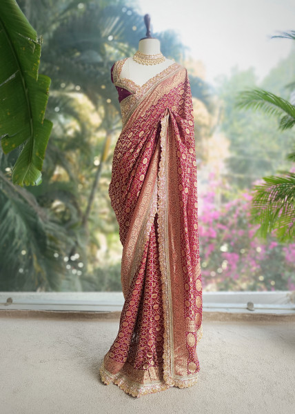 Rangini Wine border Weave Saree