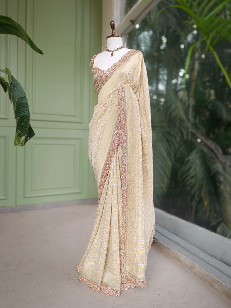 Rangini Cream border Weave Saree