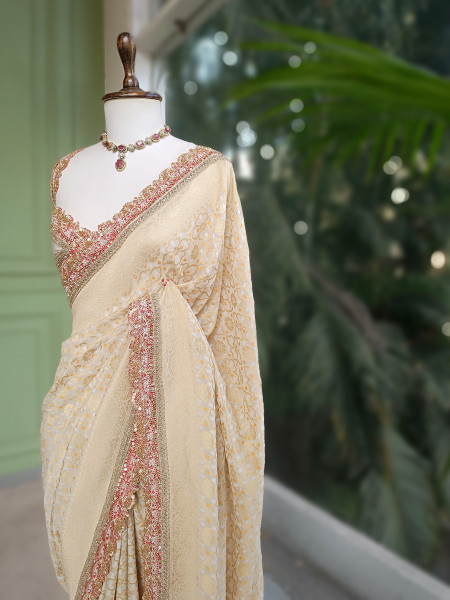 Rangini Cream border Weave Saree