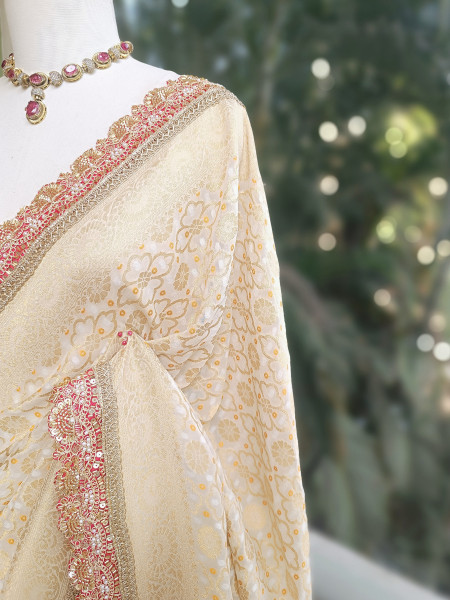 Rangini Cream border Weave Saree