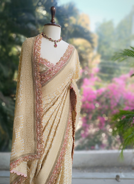 Rangini Cream border Weave Saree