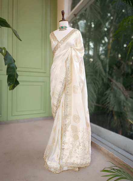 Ivory Heritage Zari Border Woven Saree