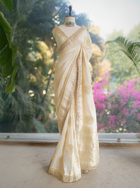 Ivory Heritage Zari Border Woven Saree