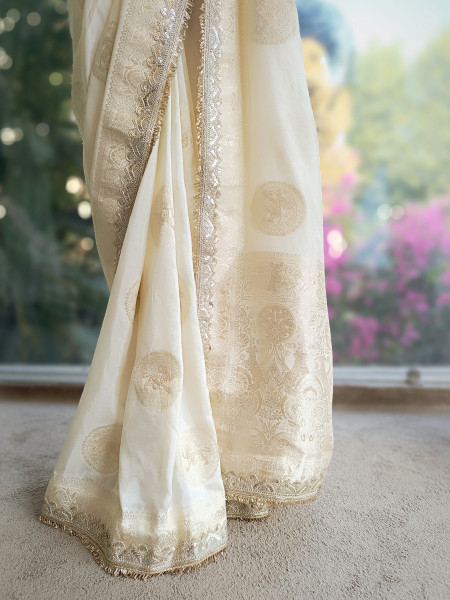 Ivory Heritage Zari Border Woven Saree