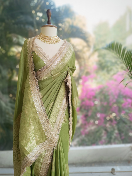 Green Heritage Zari Border Woven Saree
