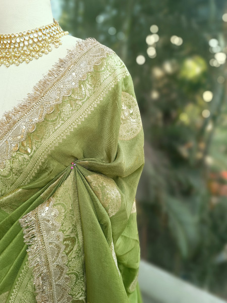 Green Heritage Zari Border Woven Saree