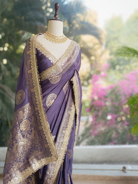 Purple Heritage Zari Border Woven Saree