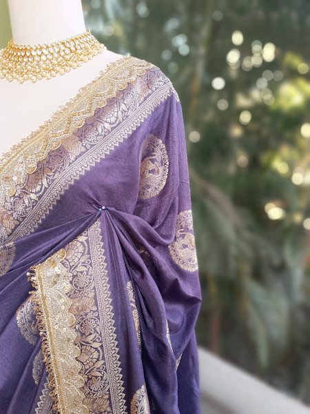 Purple Heritage Zari Border Woven Saree