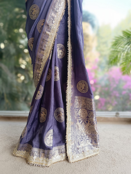 Purple Heritage Zari Border Woven Saree