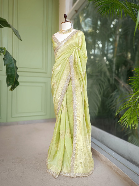 Light Green Heritage Zari Border Woven Saree