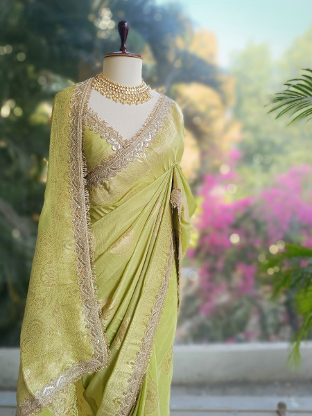 Light Green Heritage Zari Border Woven Saree