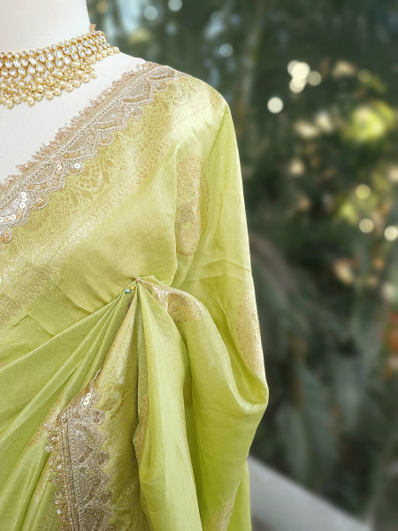 Light Green Heritage Zari Border Woven Saree