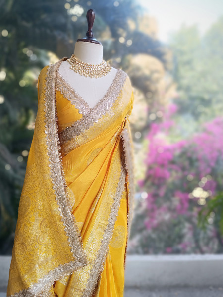 Yellow Heritage Zari Border Woven Saree