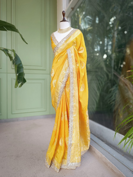 Yellow Heritage Zari Border Woven Saree