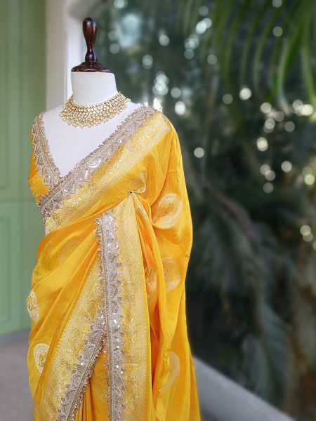 Yellow Heritage Zari Border Woven Saree