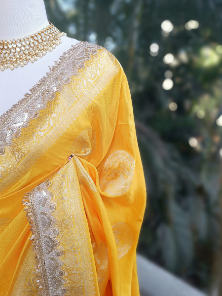 Yellow Heritage Zari Border Woven Saree