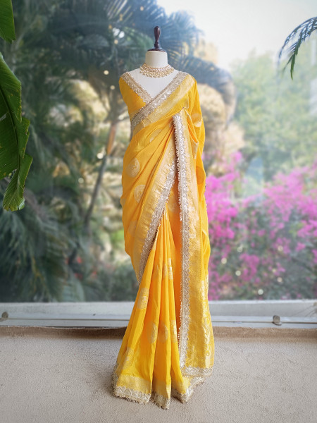 Yellow Heritage Zari Border Woven Saree