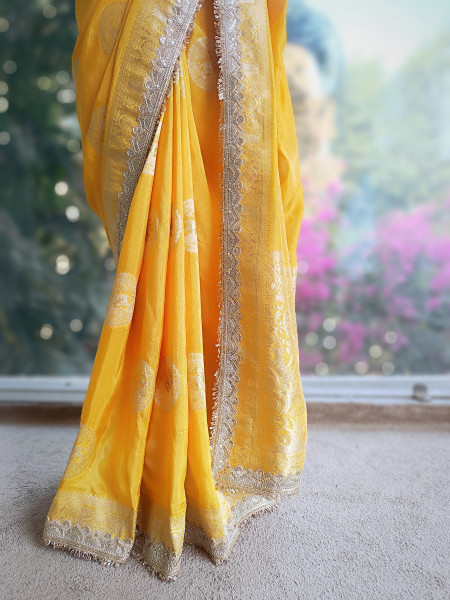 Yellow Heritage Zari Border Woven Saree