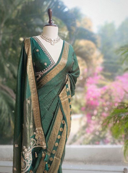 Rangika Green Saree with Statement Blouse
